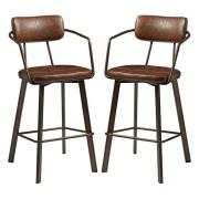 Alstan Vintage Brown Faux Leather Bar Stools In Pair