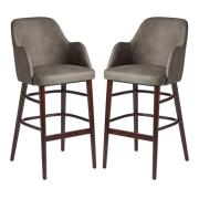 Avelay Vintage Steel Grey Faux Leather Bar Stools In Pair