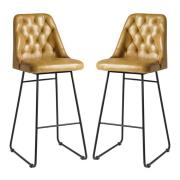 Hayton Vintage Gold Genuine Leather Bar Stools In Pair