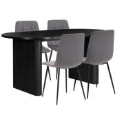 Avenel Fluted Wooden Dining Table Oval In Black With 4 Chairs