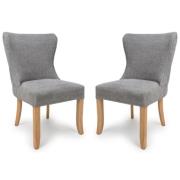 Clifton Grey Fabric Dining Chairs With Oak Legs In Pair