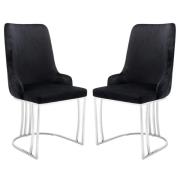 Burma Black Velvet Dining Chairs With Steel Frame In Pair