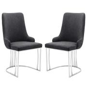 Burma Grey PU Leather Dining Chairs With Steel Frame In Pair