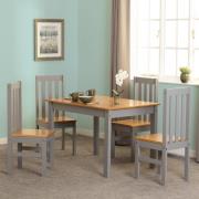 Ladkro Wooden Dining Table With 4 Chairs In Grey Slate And Oak