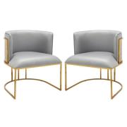 Palmer Grey Faux Leather Dining Chairs With Gold Frame In Pair