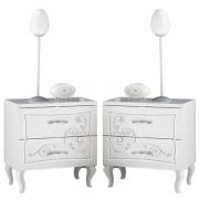 Gilroy Serigraphy White Wooden Bedside Cabinets In Pair