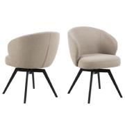 Denver Beige Fabric Dining Chairs With Black Legs In Pair