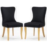 Arvada Jet Black Velvet Dining Chairs With Oak Legs In Pair