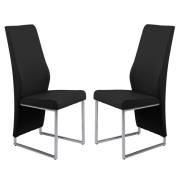 Crowley Black Leather Dining Chairs With Chrome Legs In Pair