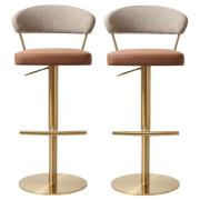Sloan Brown Leather Fabric Bar Stools In Pair